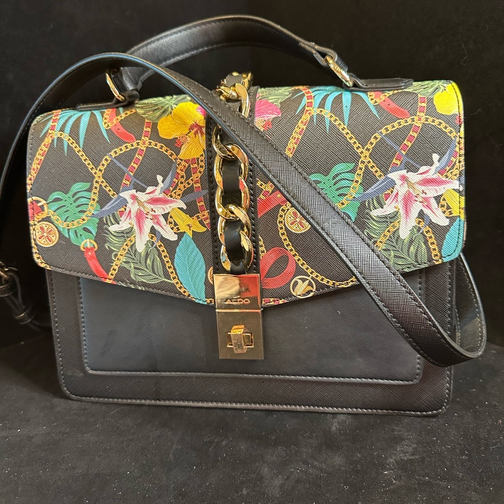 Aldo Black and Multicolor Floral Satchel - Picture 7 of 14